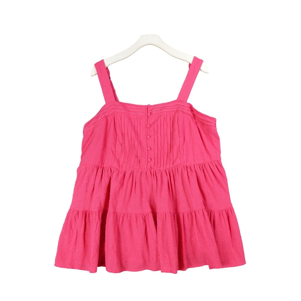 Torrid Womens Cottagecore Tiered Tank Top 1X Pink Swiss Dot Crinkle Gauze NEW - Picture 1 of 8